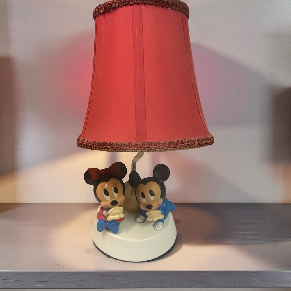 Vintage Disney Mickey Minnie Mouse Night‎ Light Lamp Dolly Inc Red Shade nursery